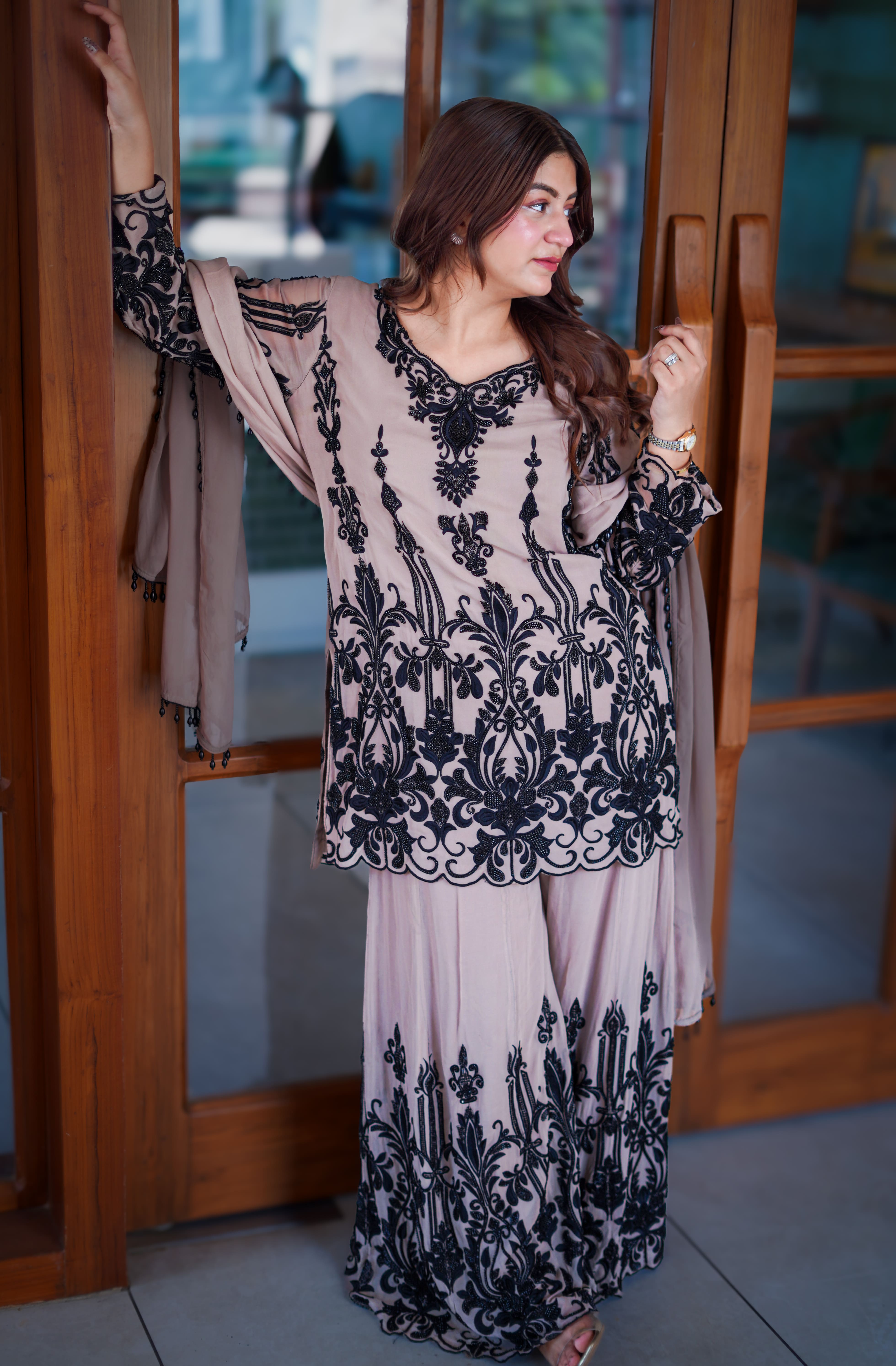 Zariya Noir Beaded Sharara Set